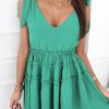 Green Tie Straps Frilled A-line Mini Dress