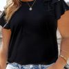 Black Solid Color Ruffle Tiered Sleeve Plus Size Tee