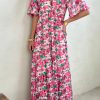 Pink Wide Sleeves Floral Print Maxi Dress