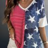 Multicolor Stripes Stars Print Knit Short Sleeves Top