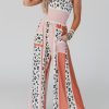 Pink Leopard Color Block Mix Print Pocketed Jumpsuit