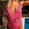 Leopard Ribbed Deep V One Piece Swimsuit