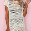 Beige Gypsy Crochet Beach Cover Up Dress