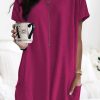 Rose Side Pockets Short Sleeve Tunic Top