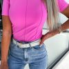 Rose Solid Color Piping Trim Short Sleeve T Shirt