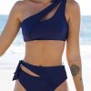 Blue Asymmetric Cutout Knotted High Waist Swimsuit