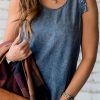 Feminine Chambray Ruffled Tank Top