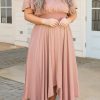 Pink Wrap V Neck Plus Size Handkerchief Dress