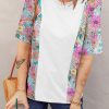 White Floral Print Patchwork Short Sleeve Top