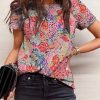 Red Short Sleeve Slim Fit Floral T Shirt