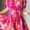 Colorful Floral Mini Dress With Puff Sleeves And Smocked Waist