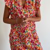 Floral Print Ruffle Sleeve V-Neck Mini Dress