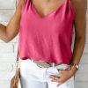 Rose White V Neck Knotted Shoulder Vest