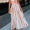 Multicolor Striped Tie Decor Strapless Tiered Maxi Dress