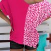 Rose Half Leopard Patchwork Short Sleeve V Neck Blouse