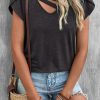 Black Strappy V Neck Overlap Short Sleeve Top