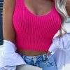 Cozy Textured Woolen Knit Sleeveless Crop Top In Rosy