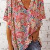 Multicolor Notch V Neck Gorgeous Floral Blouse