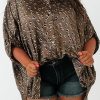 Leopard Buttoned Batwing Sleeve Plus Size Shirt