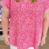 Pink Spot Print Short Sleeve V-Neck Plus Size Blouse