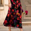 Black Abstract Floral Print High Waist Maxi Skirt