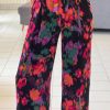 Black Abstract Print Drawstring Waist Wide Leg Pants