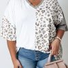 Gray Plus Size Leopard Patchwork Short Sleeve Top