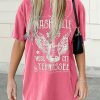 Pink Guitar Slogan Letter Graphic Print Oversized T Shirt