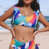 Grafitti Print Ruffled Knotted High Waist Bikini Set