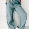 Frill Drawstring Waist Crinkle Cargo Pants For Women