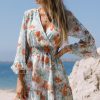 Green Floral Print V Neck Wrap Mini Dress