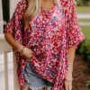 Red Abstract Floral Print Oversize Tunic Top