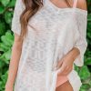 Beige V Neck Knitted Short Sleeve Top With Pocket