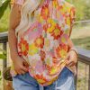 Multicolor Plus Size Mock Neck Ruffle Sleeve Floral Blouse