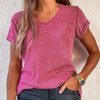 Rose Mineral Washed V Neck Short Sleeve T Shirt