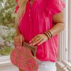 "Subtle Crochet Detail Plus Size Blouse In Rosy"