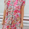 Multicolor Floral Print Patchwork Frill Tiered Shift Dress