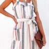 Stripe Frill Trim Patch Pocket Belted Mini Dress