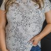 Gray Plus Size Spotted Animal Print Chest Pocket T-shirt