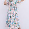 Multicolor V Neck Short Sleeves Boho Tropical Print Long Dress