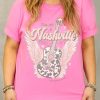 Rose Nashville Music City Guitar Graphic Print Plus Size T Shirt