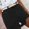 Stylish And Versatile Casual Black Denim Shorts With Ripped Detailing