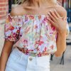 Floral Print Off Shoulder Crop Top - Elegant Multicolor Blouse