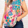 Multicolor Plus Size Floral Embroidered Flutter Sleeve Tank Top