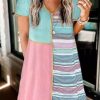 Multicolor Color Block Stripe Knit Patchwork A-line Dress