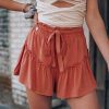 Solid Belted Frill Trim Casual Shorts