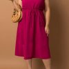 Rose Ruffled Drawstring High Waist Sleeveless Plus Size Midi Dress