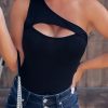 Black Peekaboo Cutout One Shoulder Bodysuit