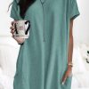 Light Green Side Pockets Short Sleeve Tunic Top