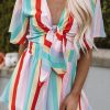 Colorful Striped Tie Front Romper For Women